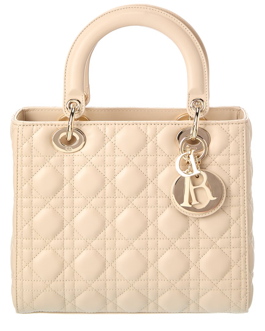Dior Lady  Medium Leather Tote In Sand