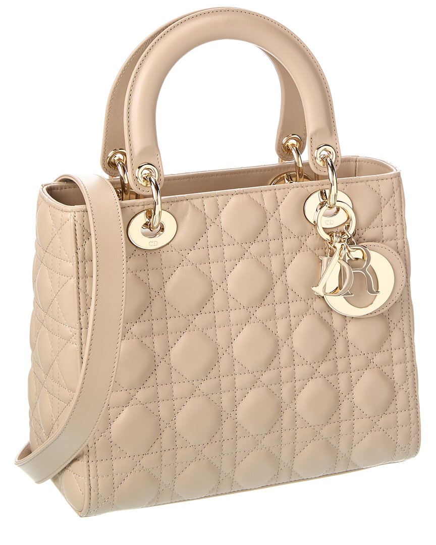 Dior Lady  Medium Leather Tote In Sand