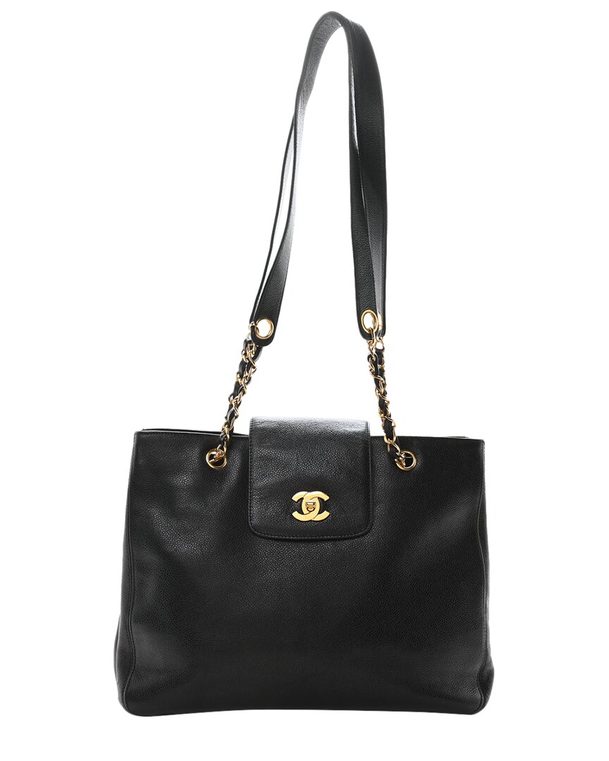 Pre-owned Chanel Black Caviar Leather Cc Shopper Tote (authentic Pre-loved)