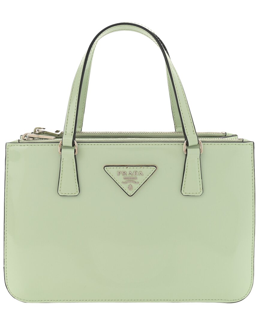 Prada Aqua Spazzolato Leather Triangle Logo Small Double Handle Tote  (authentic Pre-loved)