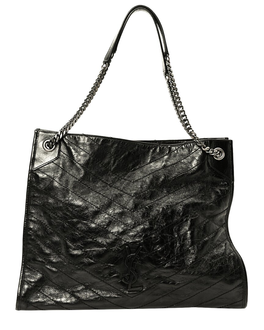Saint Laurent Black Crinkled Calfskin Leather Large Niki Shopper Tote  (authentic Pre-loved)