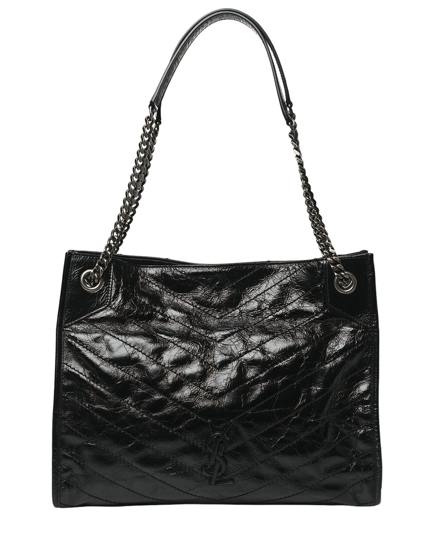 Saint Laurent Black Cracked Calfskin Leather Medium Niki Shopper Tote  (authentic Pre-loved)