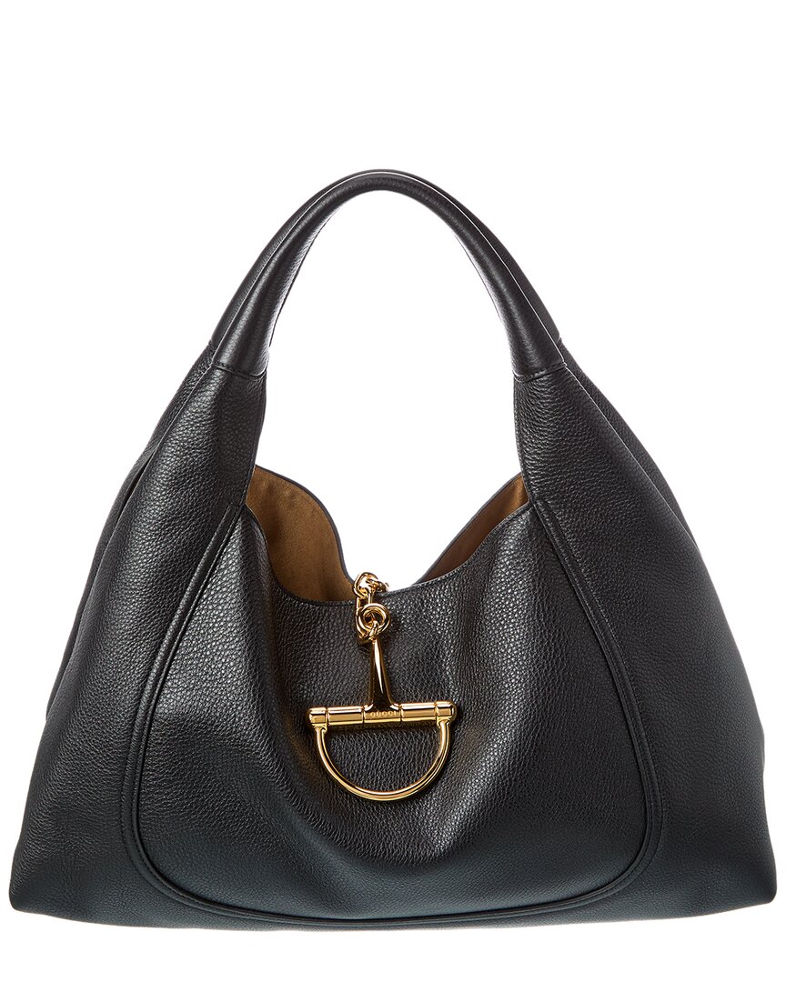 Gucci Softbit Maxi Leather Shoulder Bag In Black