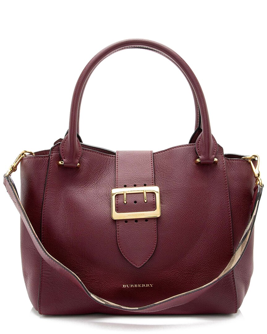 Burberry Red Soft Grain Calfskin Buckle Medium Tote (authentic Pre-loved)