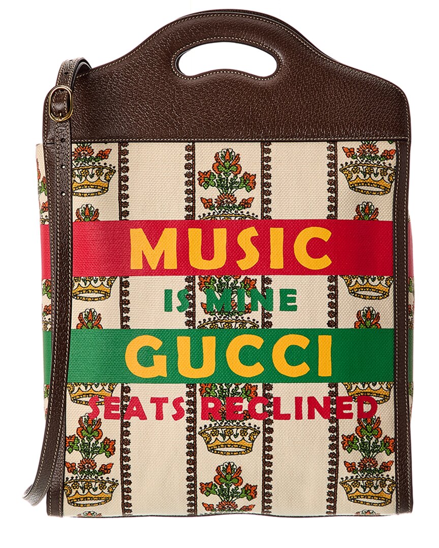 Gucci Centennial 100 Medium Canvas & Leather Tote In Brown