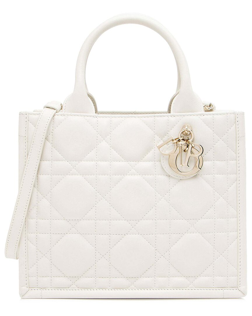 Dior White Calfskin Cannage Small Book Tote (authentic Pre-loved)