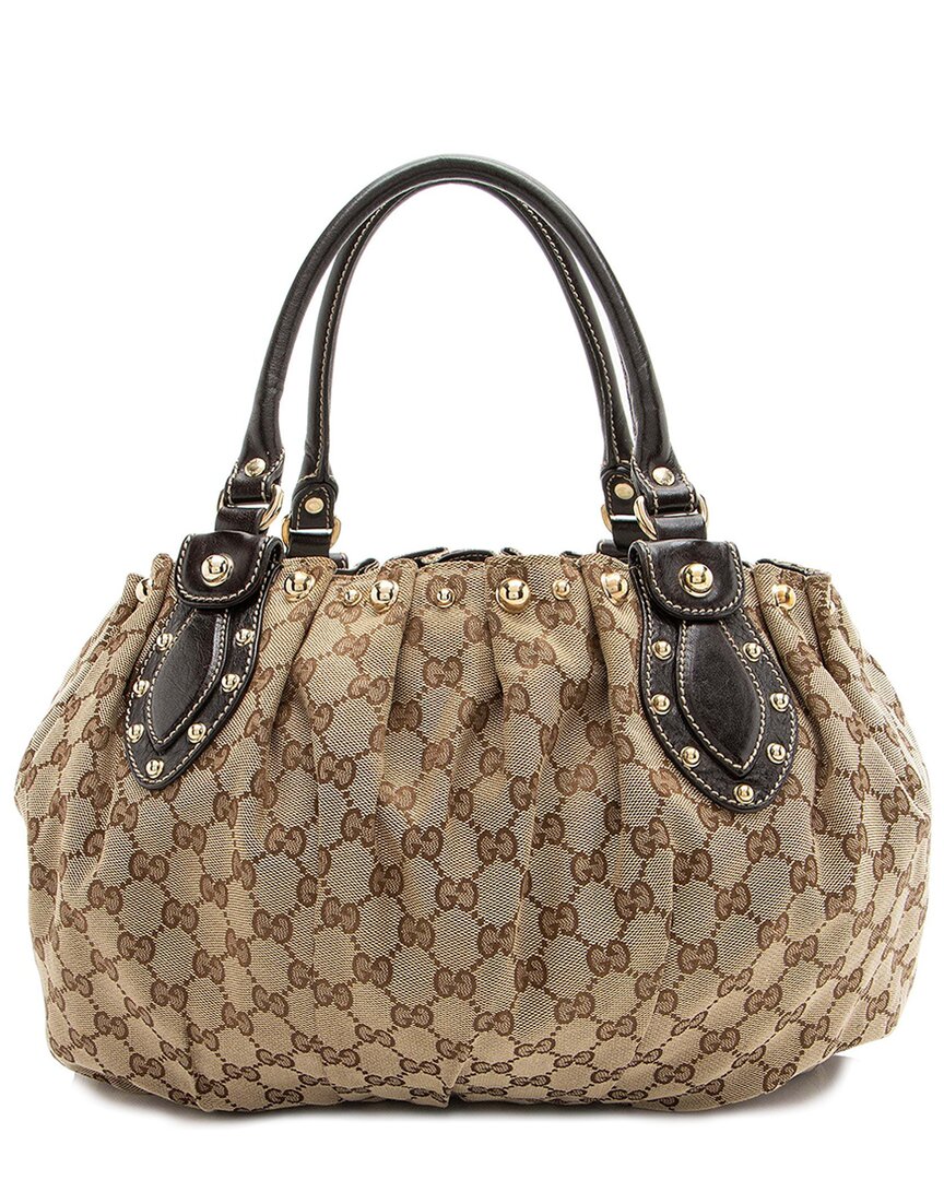 Gucci Brown Gg Canvas Studded Pelham Small Tote (authentic Pre-loved)