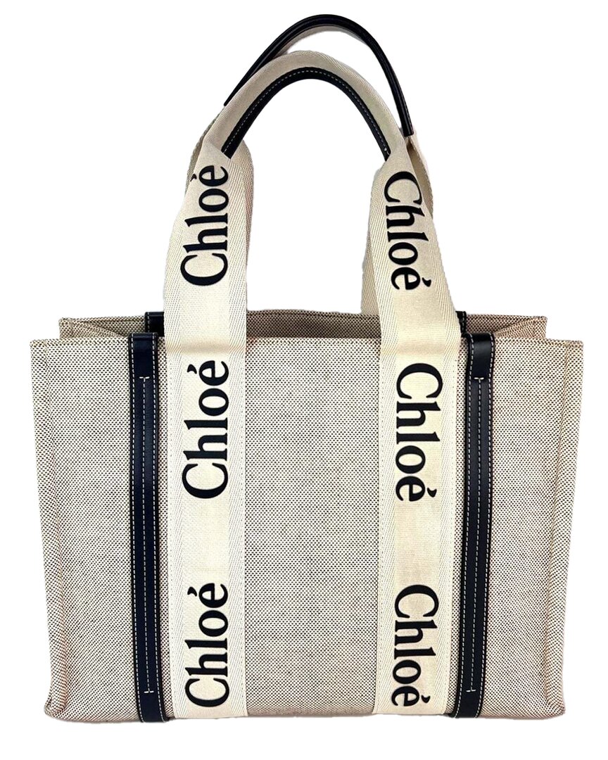 Chloé Brown Canvas Woody Ribbon Medium Tote (authentic Pre-loved) In Gray