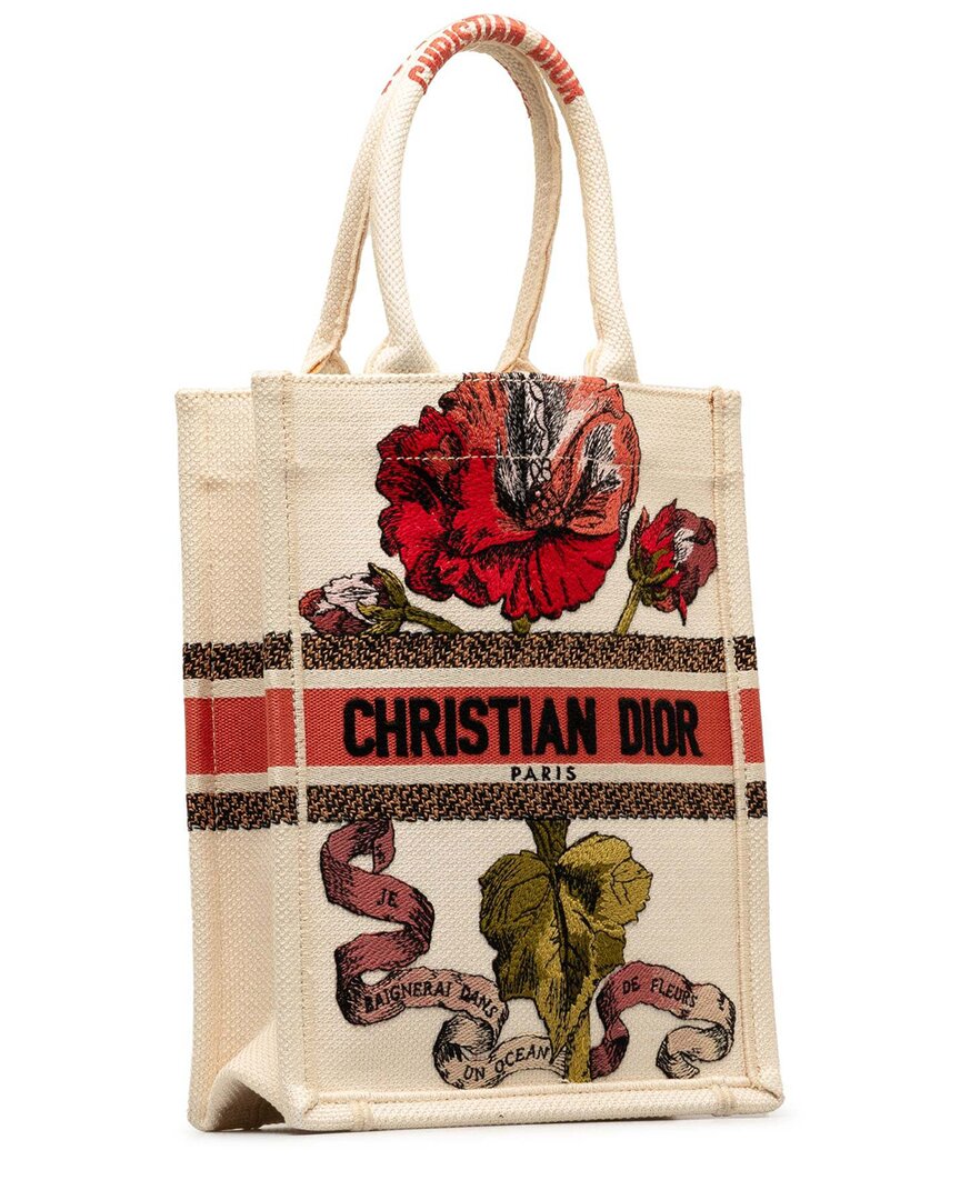Dior Brown Leather Fleurs Bibliques Embroidery Vertical Book Tote (authentic  Pre-loved) In Multi