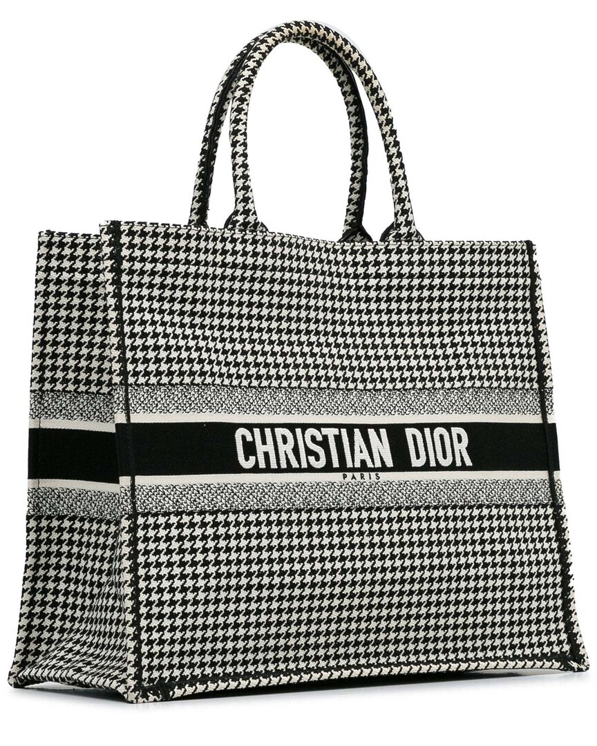 Dior Black Canvas Large Houndstooth Embroidered Book Tote (authentic Pre- Loved) In Black