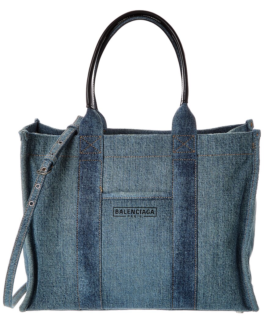 Balenciaga Hardware Denim Tote In Blue