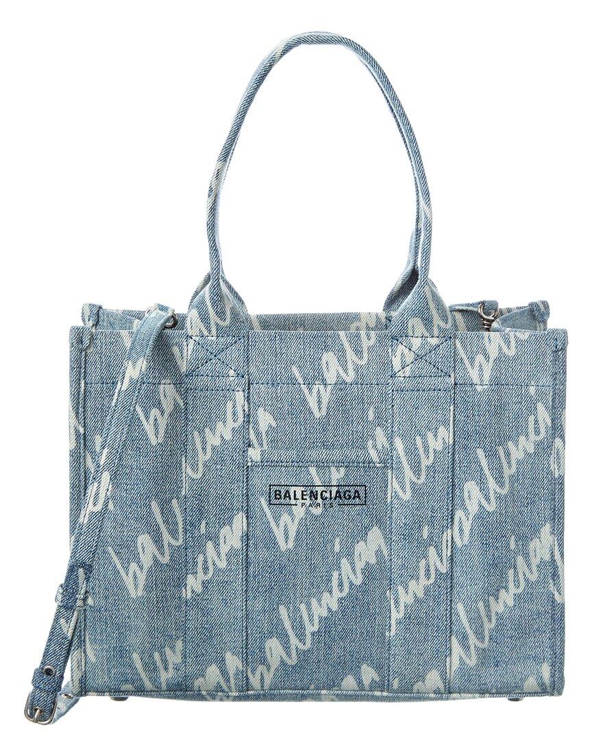 Balenciaga Hardware Small Denim Tote In Blue