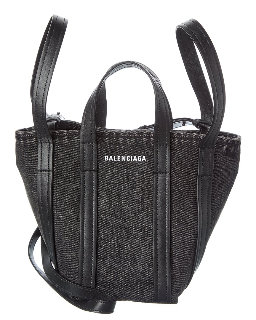 Balenciaga Ever 2.0 N/s Xs Denim & Leather Tote In Black