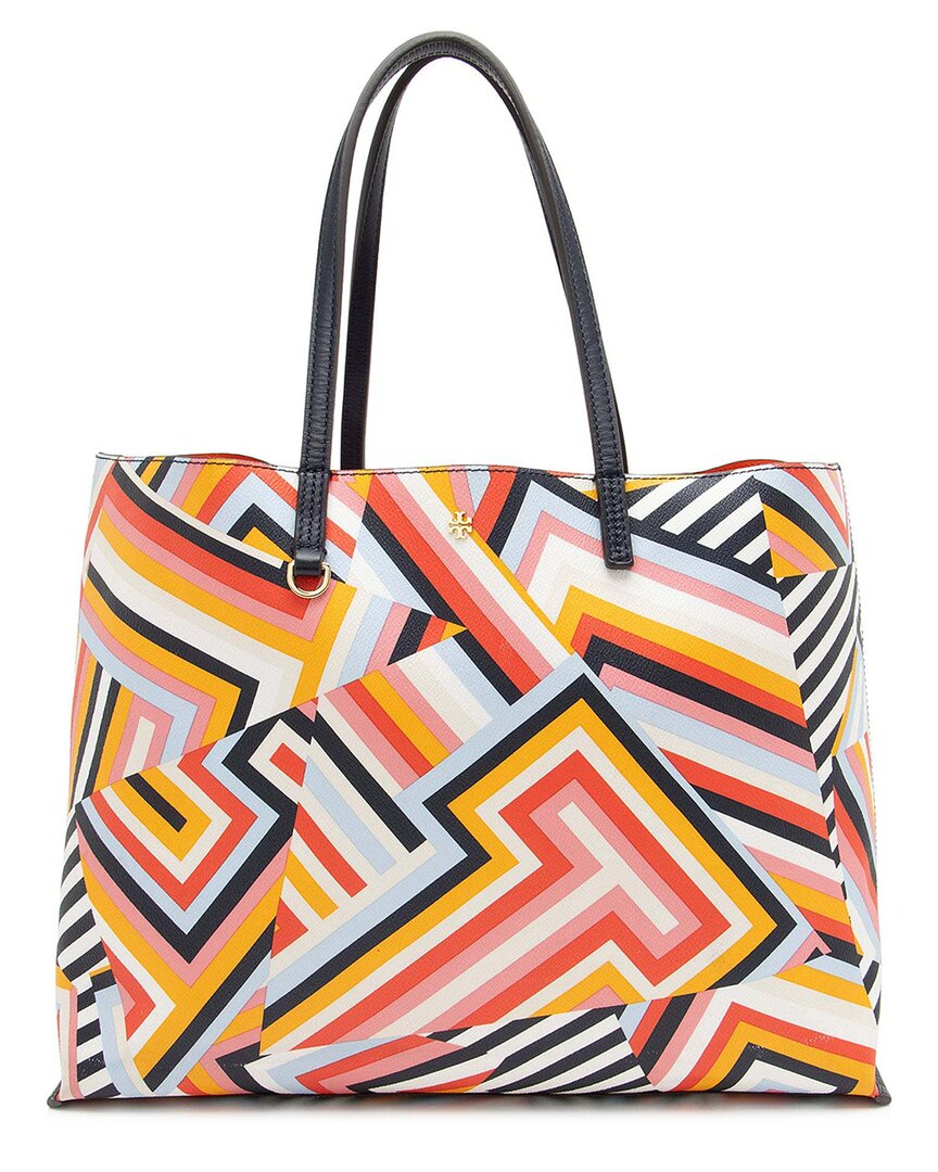 Tory Burch Black Coated Canvas T Print Tote (authentic Pre-loved) In Multi