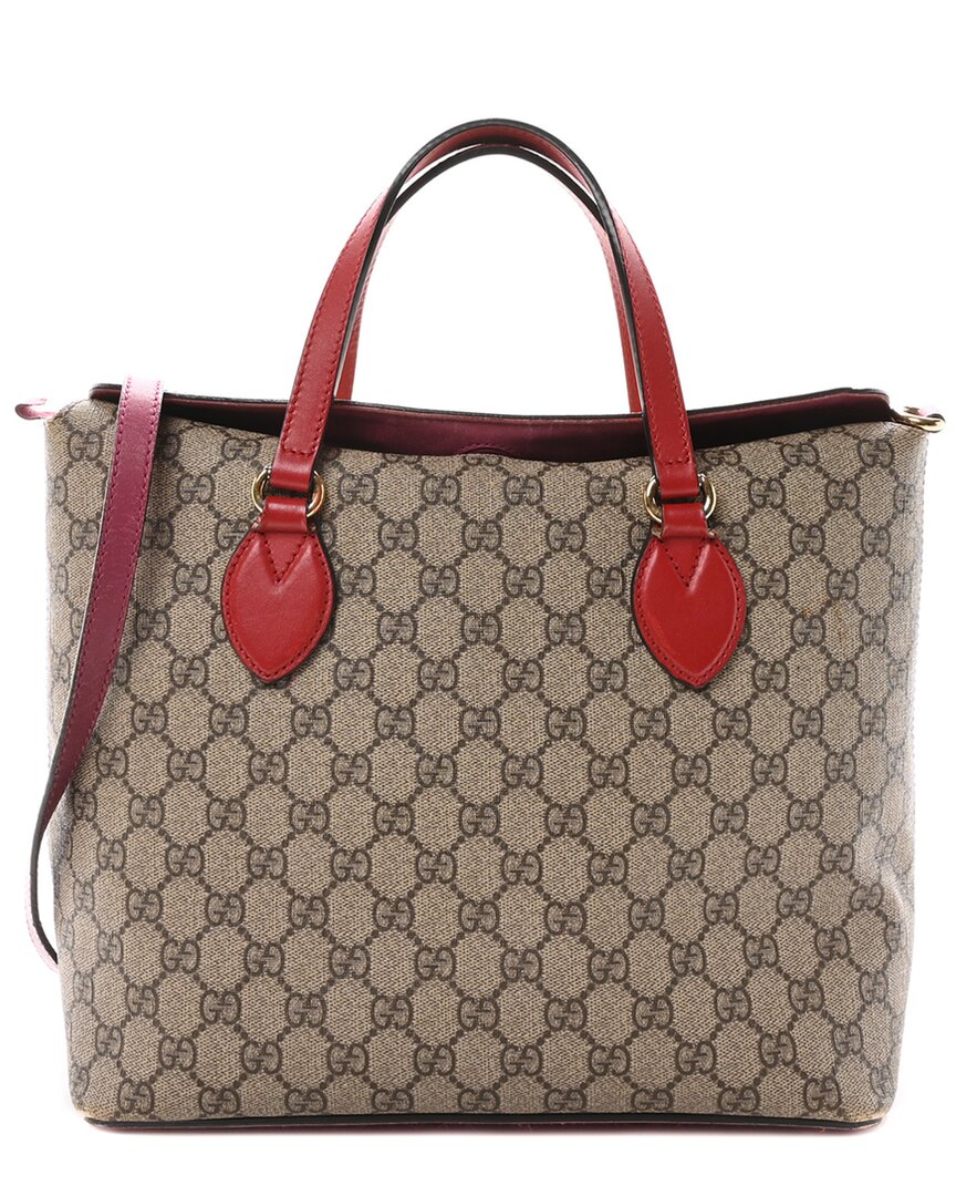 Gucci Hibiscus Red Gg Supreme Coated Canvas Linea A Foldover Tote (authentic Pre-loved)
