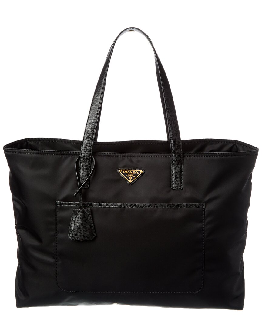 Prada Re-edition 1978 Large Nylon & Saffiano Leather Tote In Black