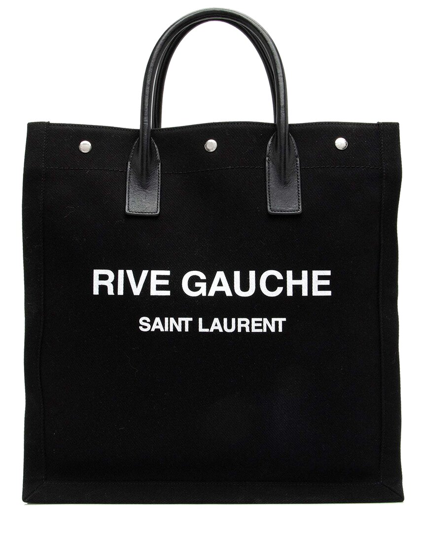 Saint Laurent Black Linen Rive Gauche N/s Tote (authentic Pre-loved)
