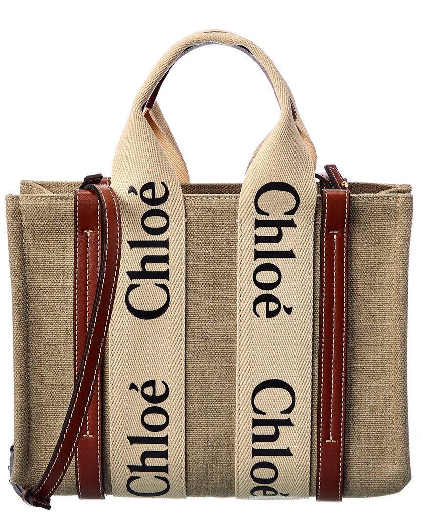 Chloé Woody Small Canvas & Leather Tote In Brown