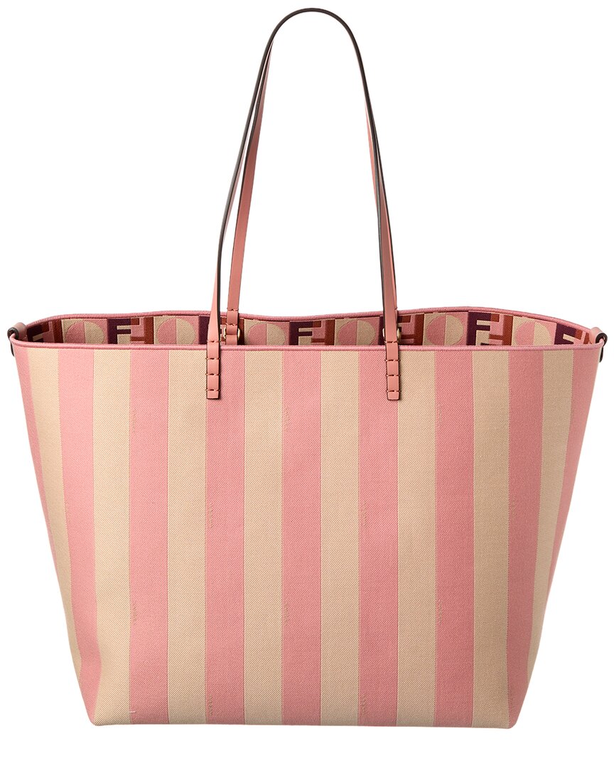 Fendi Roll Large Canvas & Leather Tote In Pink