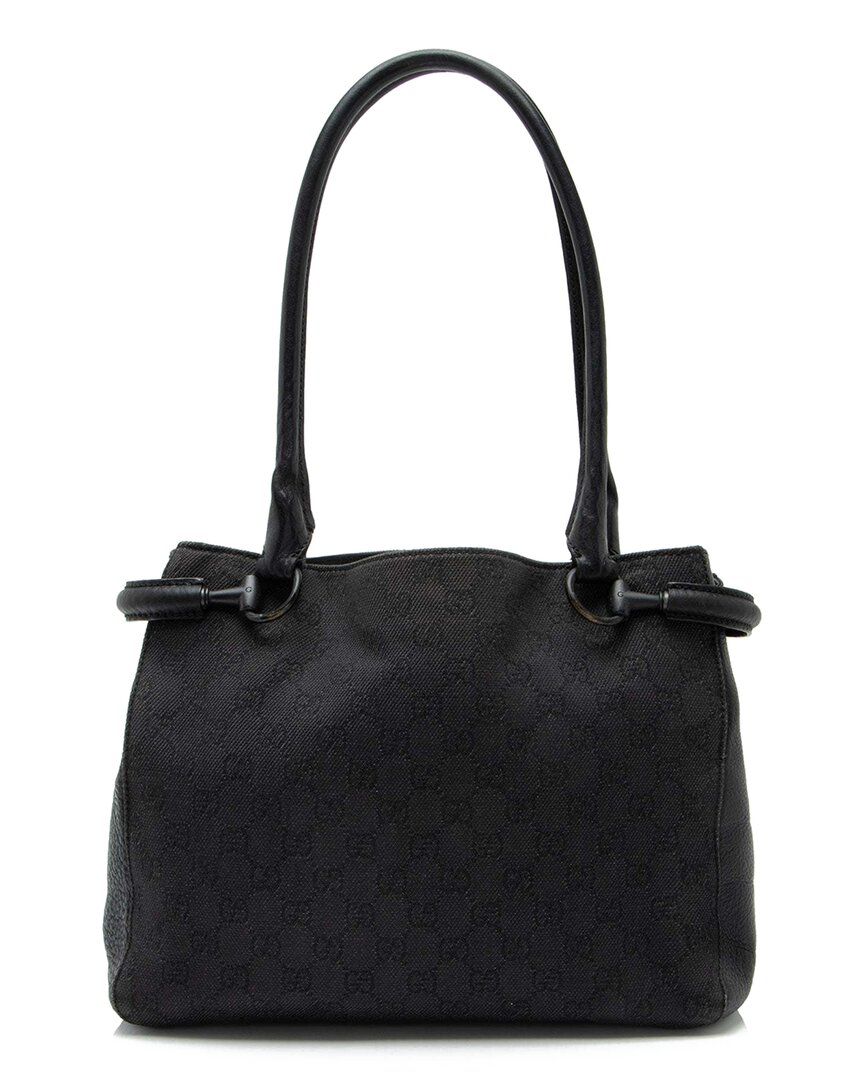 Gucci Black Gg Denim & Leather Square Tote (authentic Pre-loved)