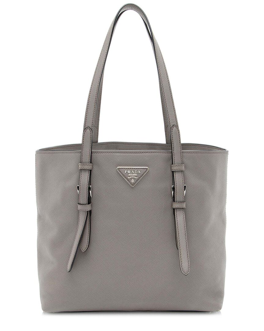 Prada Grey Saffiano Leather Buckle Tote (authentic Pre-loved)
