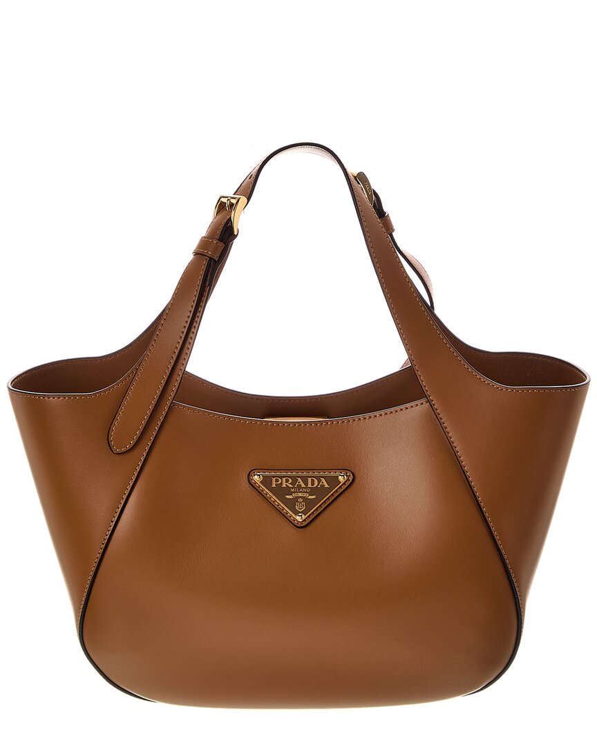Prada Medium Leather Tote In Blue