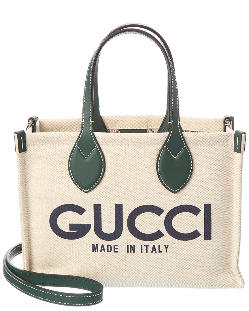 Gucci Small Tote Bag With Print Green In Brown