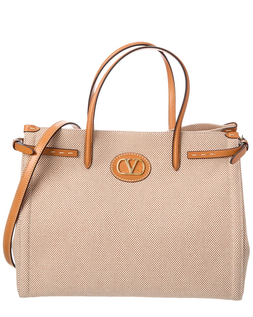 Valentino Antibes Medium Canvas Shopping Convertible Tote Bag In Brown