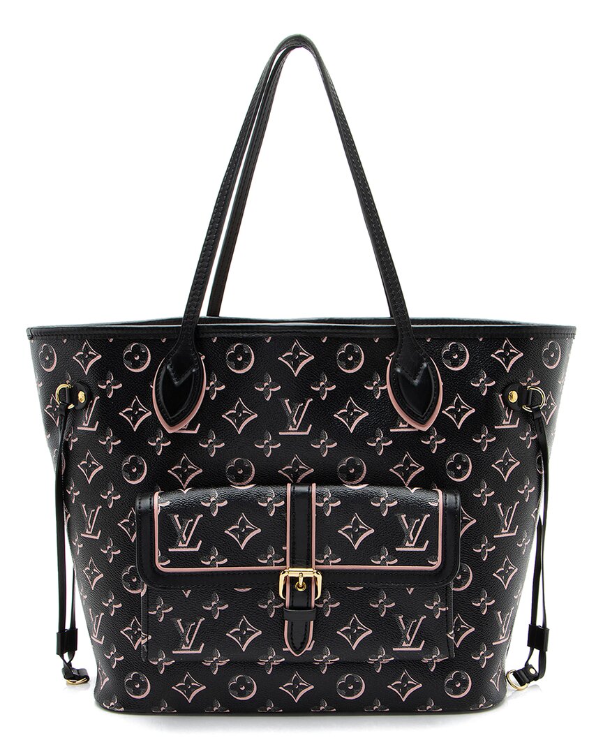 Pre-owned Louis Vuitton Black & Pink Monogram Canvas Fall For You Neverfull Mm (authentic Pre-loved)