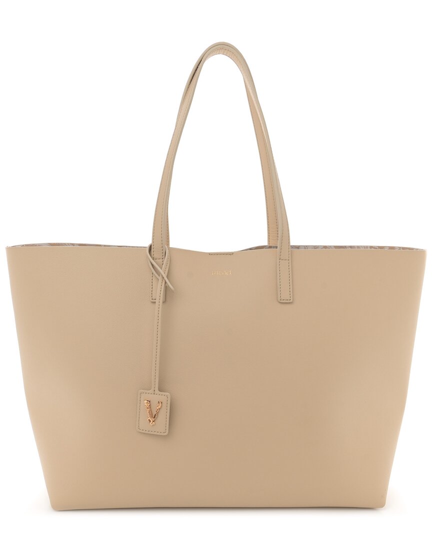 Versace Beige Calfskin Leather Virtus Tote (authentic Pre-loved) In Brown