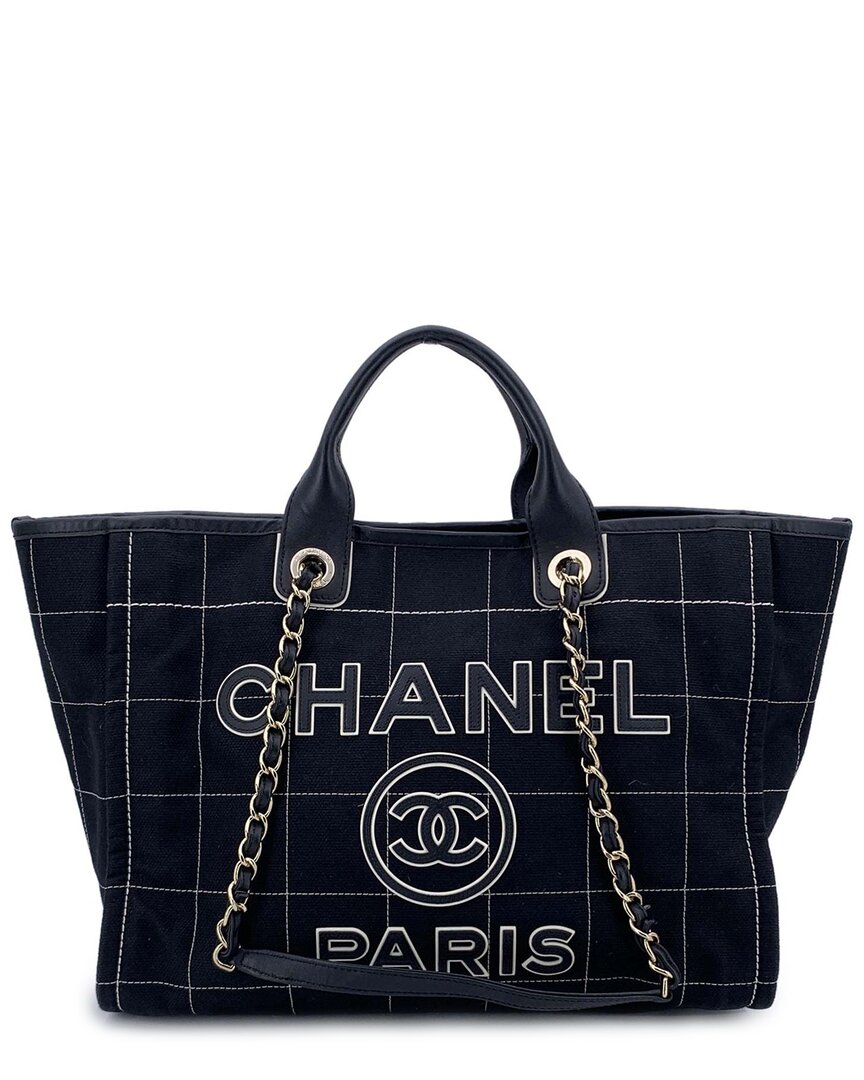 Pre-owned Chanel Black Cotton Deauville Tote (authentic Pre-loved)