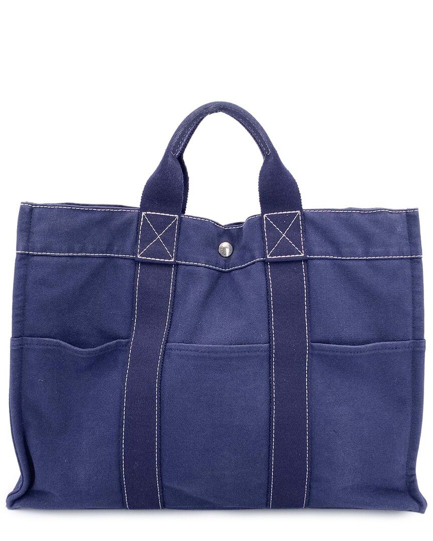 Pre-owned Hermes Hermès Blue Cotton Fourretout Tote (authentic Pre-loved)