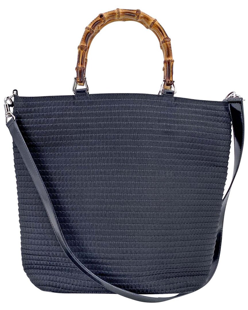 Gucci Black Cotton Bamboo Tote (authentic Pre-loved) In Blue