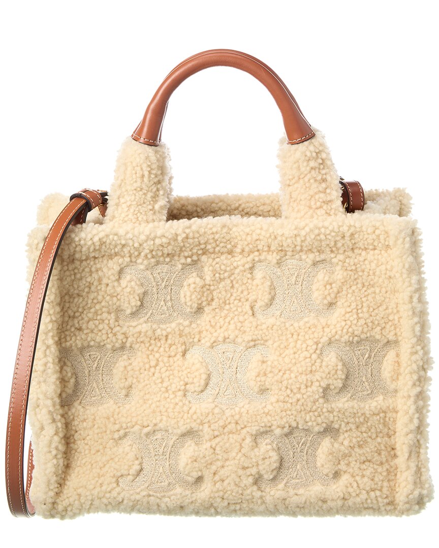 Celine Cabas Small Shearling & Leather Tote In Neutral