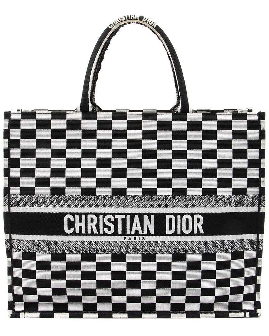 Dior Black & White Canvas Checkered Book Tote (authentic Pre-loved) In Animal Print