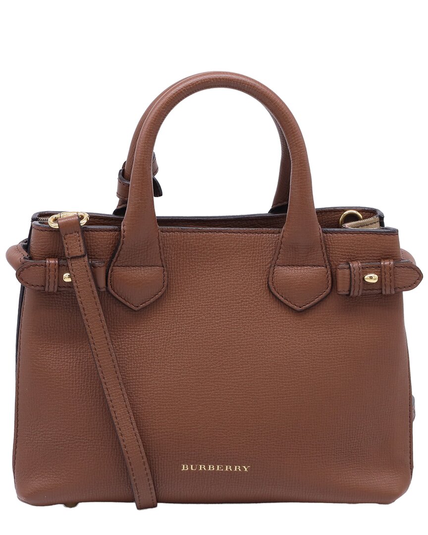 Burberry Brown Leather House Check Small Banner Tote (authentic Pre-loved)