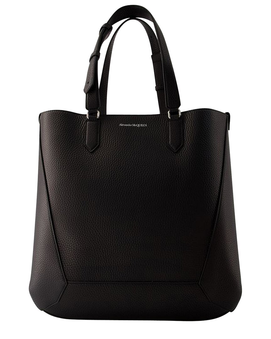Alexander Mcqueen Black Calfskin Leather The Edge Medium Shopper Bag In Black