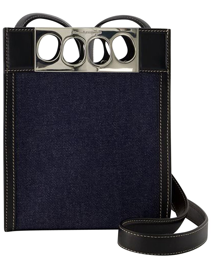 Alexander Mcqueen Blue Calfskin Leather Mini Tote In Black