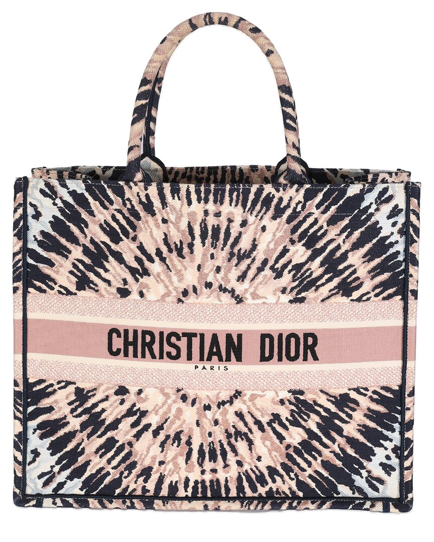 Dior Blue/multicolor/pink Canvas Embroidered Tie-dye Large Book Tote (authentic Pre-loved) In Pink
