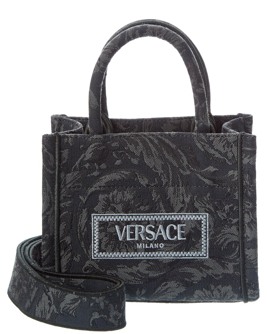 Versace Athena Barocco Mini Canvas Tote In Black