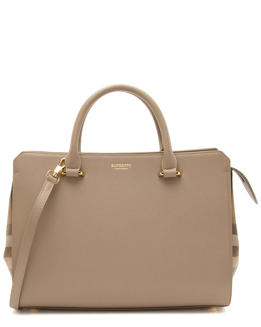 Burberry Beige Leather Nova Check Banwell Tote (authentic Pre-loved) In Neutral