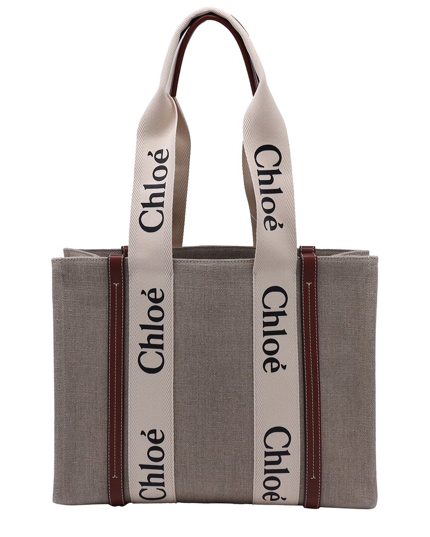 Chloé Beige Linen Medium Woody Tote (authentic Pre-loved)