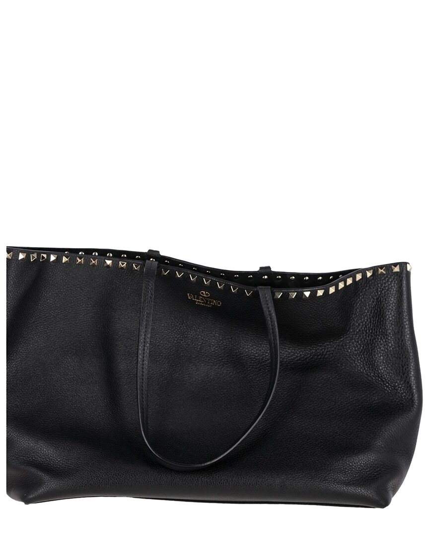 Valentino Garavani Calfskin Leather Garavani Rockstud Tote Bag (authentic Pre-  Loved) In Black