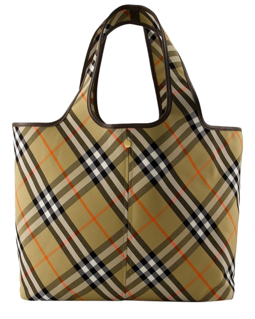 Burberry Beige Cotton London Shopper Bag In Brown