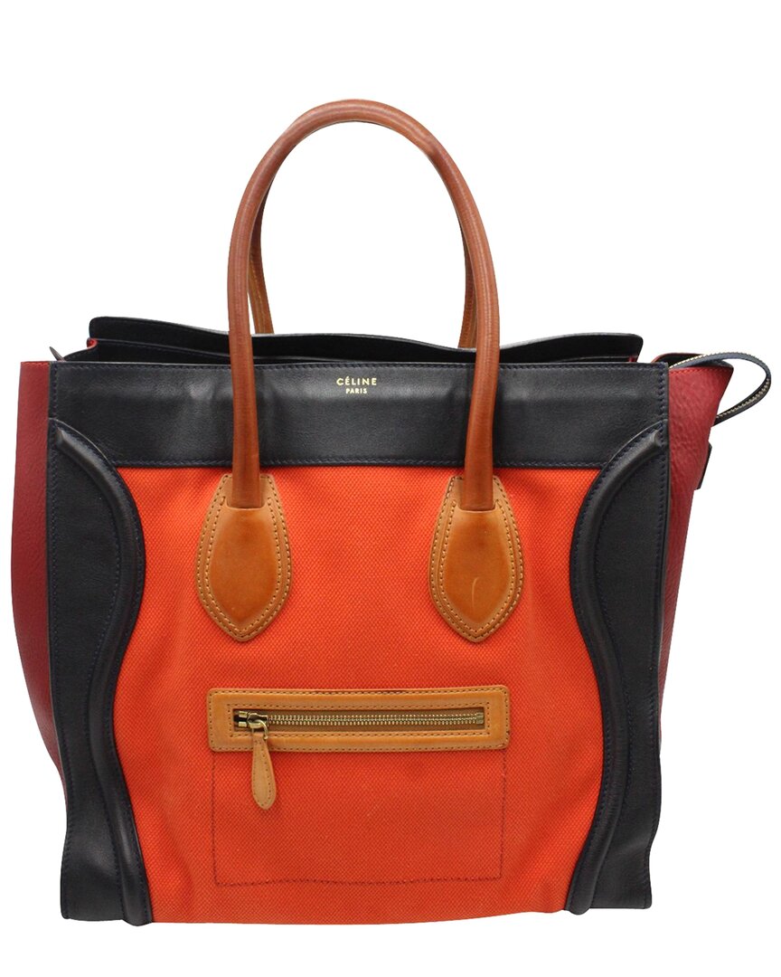 Celine Red Orange Black Canvas And Leather Tricolor Micro Luggage Tote Bag  (authentic Pre-loved)