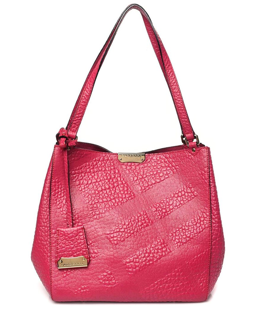 Burberry Vibrant Fuchsia Signature Grain Calfskin Leather Small Canterbury  Tote (authentic Pre-love In Red