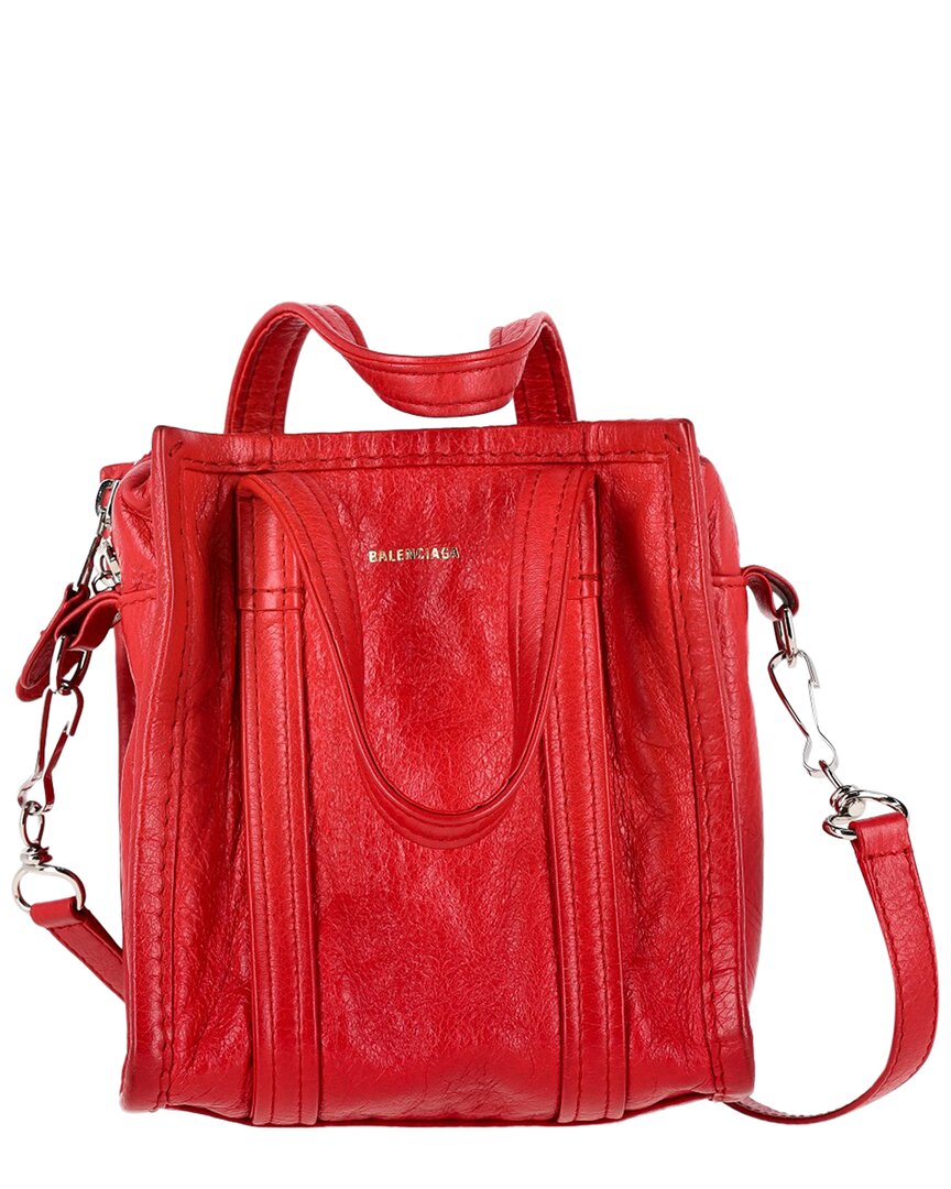 Balenciaga Red Leather Bazar Xs Shopper Tote (authentic Pre-loved) In Red