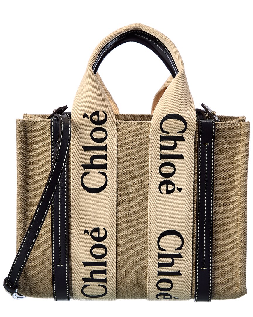 Shop Chloé Woody Small Canvas & Leather Tote In Blue