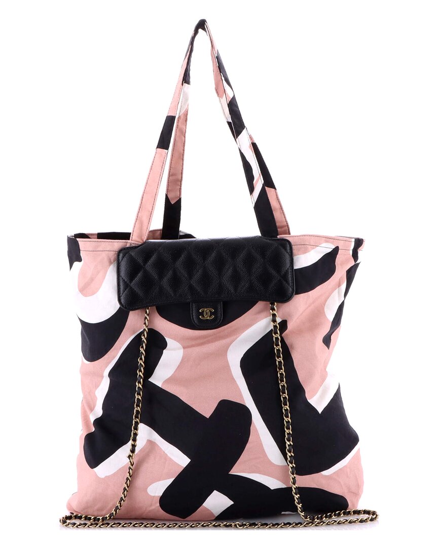 CHANEL Pre-owned Pink Quilted Caviar Leather & Nylon Foldable Tote Bag With Chain W (authentic Pre-loved)