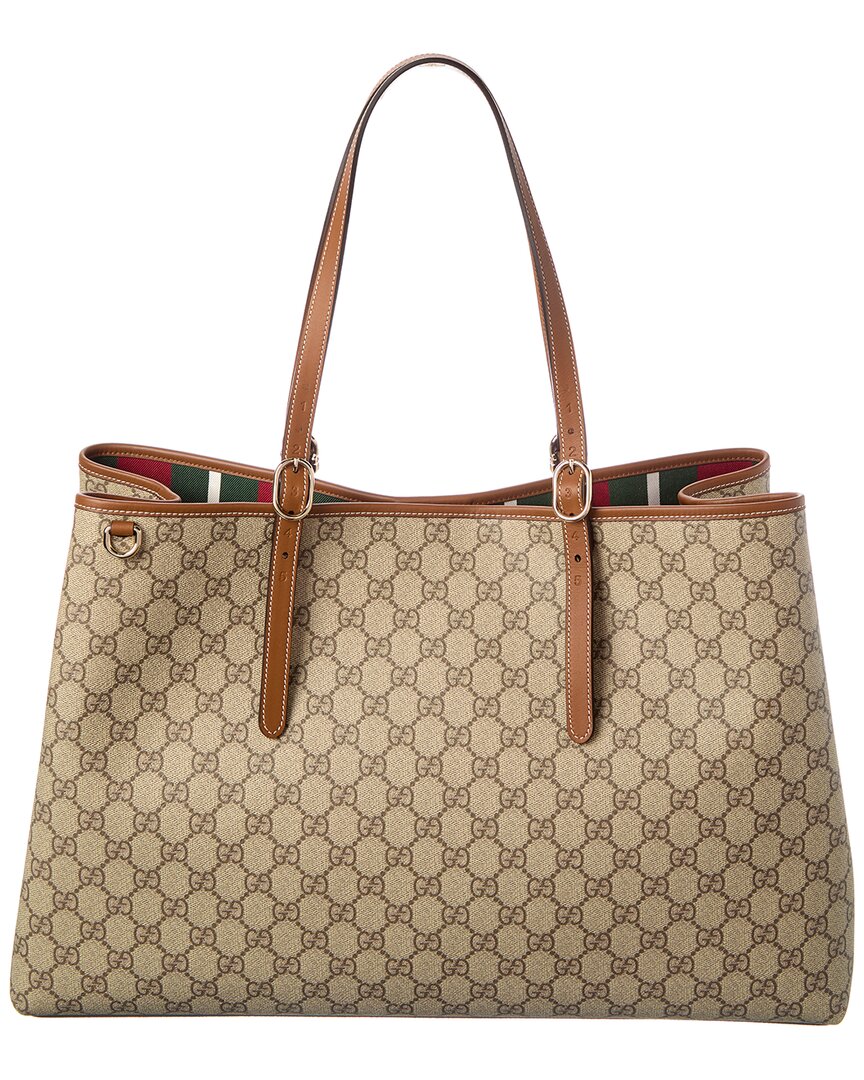 Gucci Gg Emblem Maxi Gg Supreme Canvas & Leather Tote In Brown